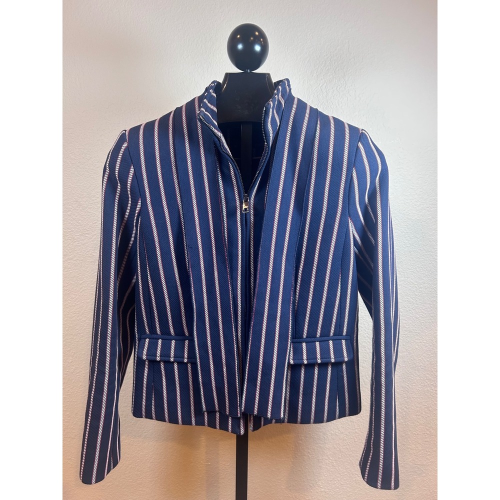 Banana Republic Navy Striped Bow Neck Zip Jacket 6 Tall Fall 2017 795670-00